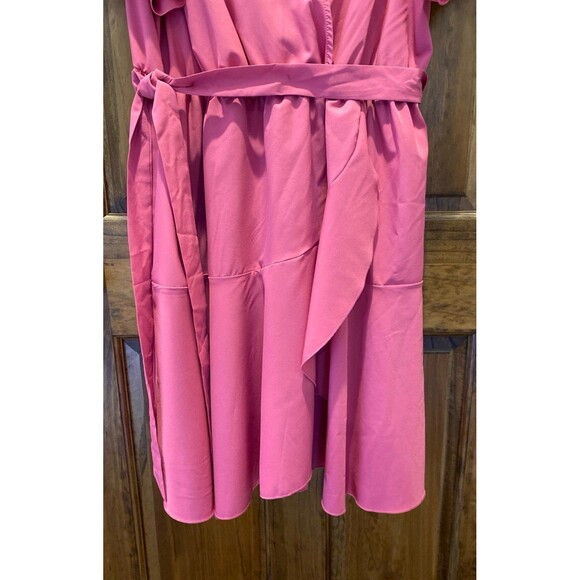 SHEIN Dress Plus size 2 XL Dark Pink Faux Wrap Tiered Style Flutter Sleeve - Picture 3 of 12